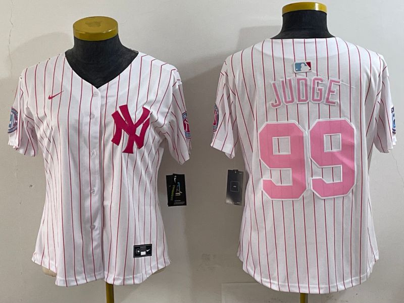 Women 2025 New York Yankees #99 Judge White Stripe Joint Name Nike MLB Jersey style 620